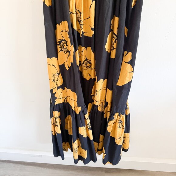 Sundry Black Yellow Floral Tier Maxi Dress 3/L - Picture 4 of 7